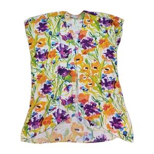 Vintage Jams World Top Floral Snap Button Sleeveless Cover Up Womens One Size